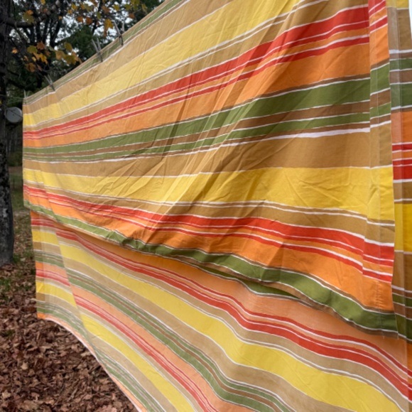 Vintage Cannon Cutter Queen Flat Sheet Striped Orange Yellow Avocado Green MCM - Picture 5 of 11